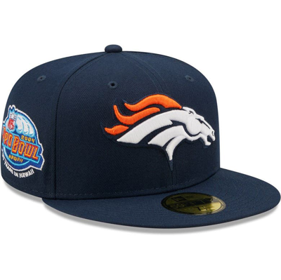 New Era Men's Navy Denver Broncos 2004 Pro Bowl Side Patch Orange Undervisor 59fify Fitted Hat