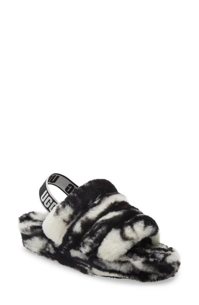 Ugg ® Fluff Yeah Genuine Shearling Slingback Sandal In Black/ Black/ Black