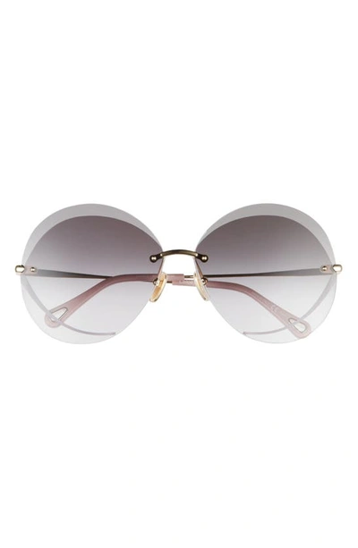 Chloé 64mm Gradient Round Sunglasses In Gold/gray Gradient