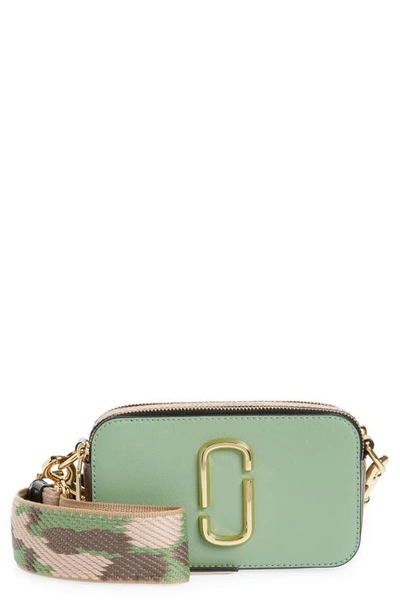 Marc Jacobs The Snapshot Leather Crossbody Bag In Silver Sage Multi
