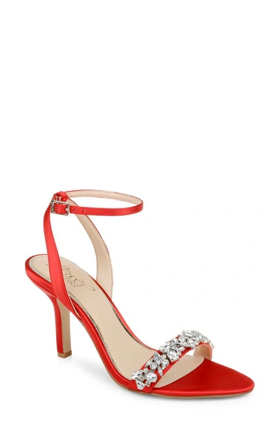 Jewel Badgley Mischka Ojai Crystal Ankle Strap Sandal In Red Satin