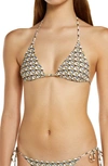 Tory Burch Printed Triangle Bikini Top In French Cream Ribbon Wave