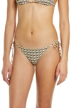 Tory Burch Floral Print String Bikini Bottoms In French Cream Ribbon Wave