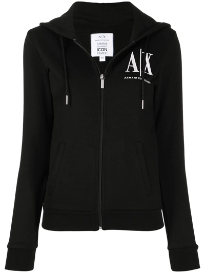 Armani Exchange Logo-print Zip-up Hoodie In Schwarz