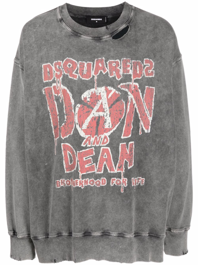 Dsquared2 Stonewashed Logo-print Sweatshirt In Grey