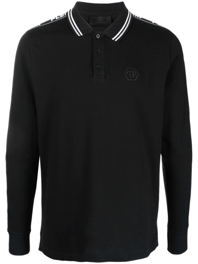 Philipp Plein Logo-tape Cotton Polo Shirt In Black