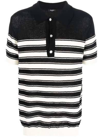 Balmain Horizontal-stripe Polo Shirt In Monochrome