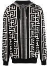 Balmain Hooded Wool Blend Sweater With All-over Monogram In Schwarz