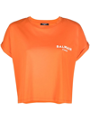 Balmain Cropped Flocked-logo Short-sleeve T-shirt In Orange