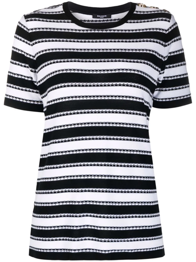 Balmain Horizontal-stripe Pattern Short-sleeve Top In Black