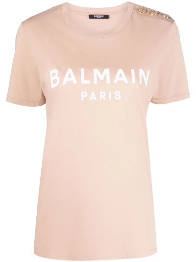 Balmain Logo Print T-shirt In Nude