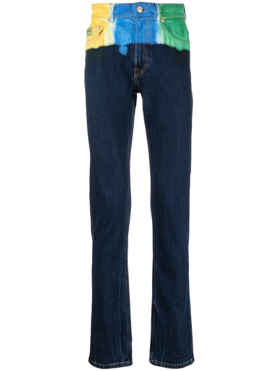 Versace Jeans Couture Colour-block Slim-fit Jeans In Schwarz