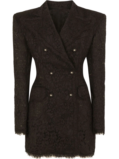 Dolce & Gabbana Double-breasted Cordonetto Lace Jacket In Black