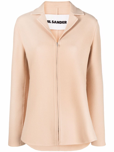 Jil Sander Zip-cuff Knitted Relaxed Short Coat In Braun