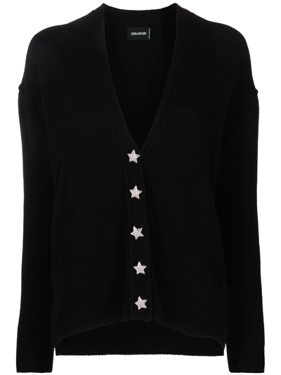 Zadig & Voltaire Star Button Cashmere Cardigan In Black