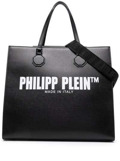 Philipp Plein Tm Leather Tote Bag In Schwarz