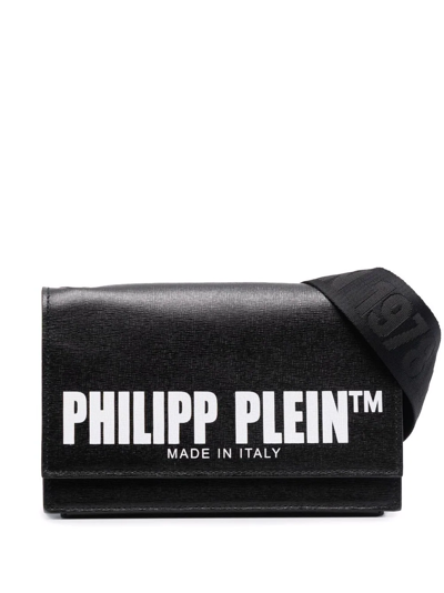 Philipp Plein Logo-print Saffiano Leather Crossbody Bag In Schwarz