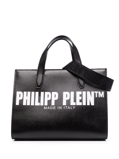 Philipp Plein Logo-print Leather Tote Bag In Schwarz