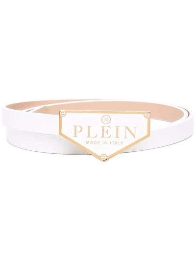 Philipp Plein Iconic Plein Leather Belt In Weiss