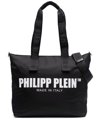 Philipp Plein Logo-print Large Cotton Tote Bag In Schwarz