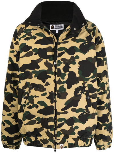 A Bathing Ape Camouflage-print Zip-up Padded Jacket In Gelb