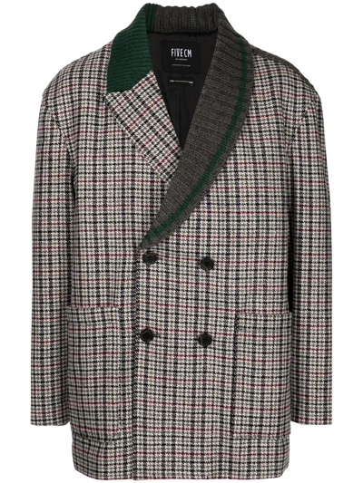 Five Cm Check-print Double-breasted Blazer In Weiss