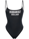 Dsquared2 D-squared2 Womans Black Stretch One-piece Swimsuit With Logo-print In Schwarz