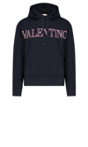 Valentino Logo Print Cotton Jersey Hoodie In Blue