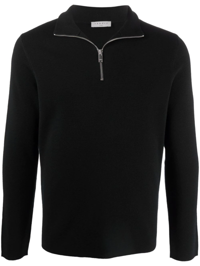 Sandro Half-zip Wool Jumper In Black