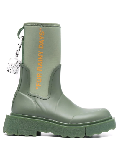 Off-white Zip-tie Rain Boots In Green