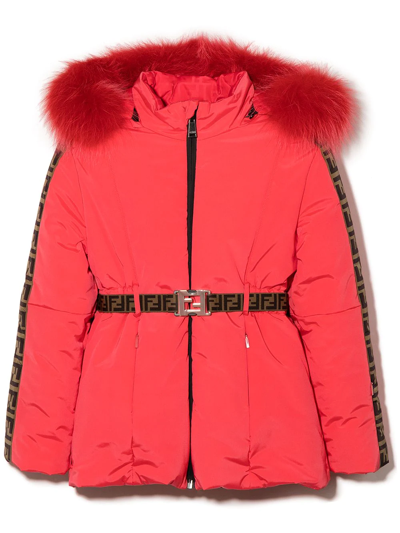 Fendi Kids' Ff-motif Padded Ski Jacket In Red