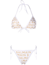 Balmain Logo Triangle Two-piece String Bikini Set In White