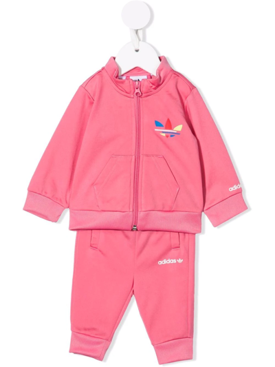 Adidas Originals Babies' Logo-patch Tracksuit Set In Pink