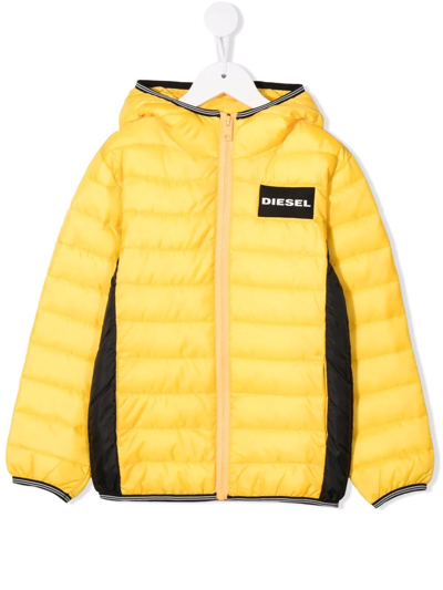 Diesel Teen Logo-patch Hooded Puffer Jacket In Yellow