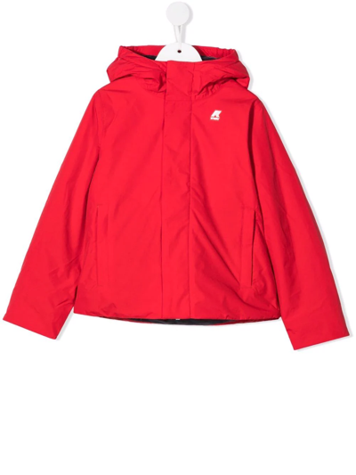 K-way Kids' Logo-patch Hooded Jacket In Red