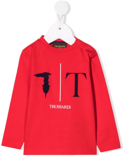 Trussardi Junior Babies' Logo-print Long-sleeve T-shirt In Red