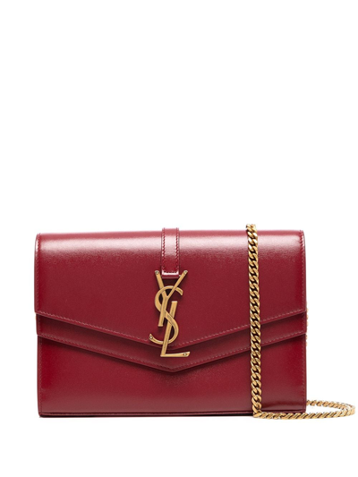 Pre-owned Saint Laurent Ysl Plaque Envelope Clutch In Red | ModeSens