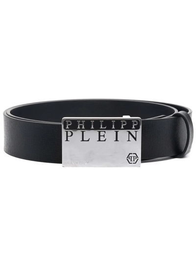 Philipp Plein Logo Buckle Leather Belt In Black
