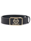 Philipp Plein Hexagon Logo Buckle Belt In Black