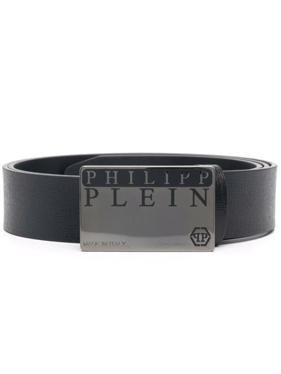 Philipp Plein Logo扣环皮质腰带 In Black