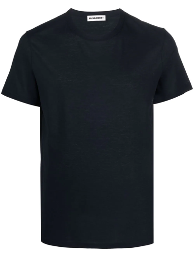 Jil Sander Short Sleeve Crewneck Cotton Jersey T-shirt In Blue