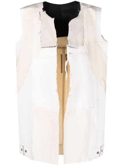 Rick Owens Drkshdw Distressed Open Front Coat In White