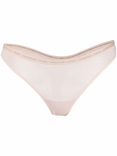 Calvin Klein Underwear Logo-waistband Cotton Thong In Neutrals