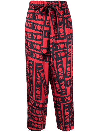 Az Factory I Love You Graphic-print Silk Pyjama Trousers In Red