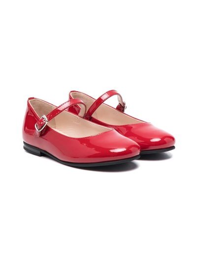 Il Gufo Kids' Buckle-detail Patent Leather Ballerina Shoes In Red