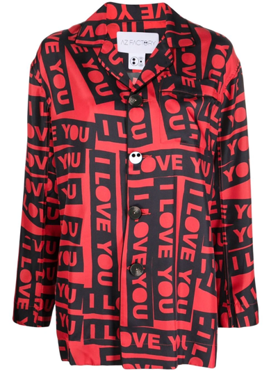 Az Factory Oversized Printed Mulberry Silk-twill Pajama Shirt In Red