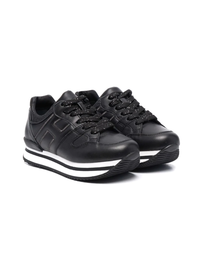 Hogan Teen Leather Low-top Trainers In Black