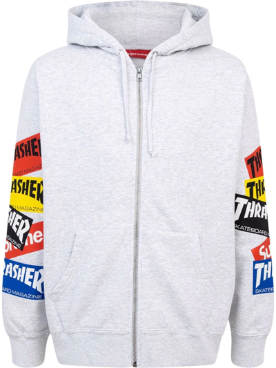 Supreme X Thrasher Multi Logo Zip-up Hoodie In Grey