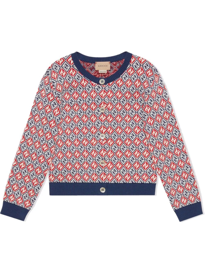 Gucci Kids' Gg Cotton Jacquard Cardigan In Blue