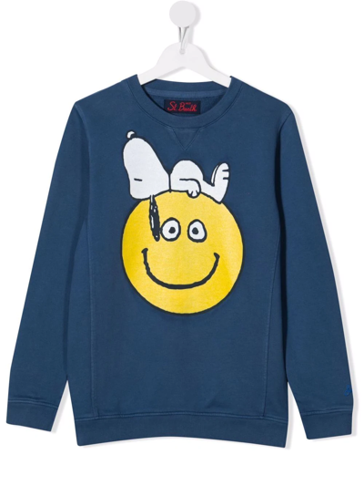 Mc2 Saint Barth Teen Snoopy Smiley-face T-shirt In Blue